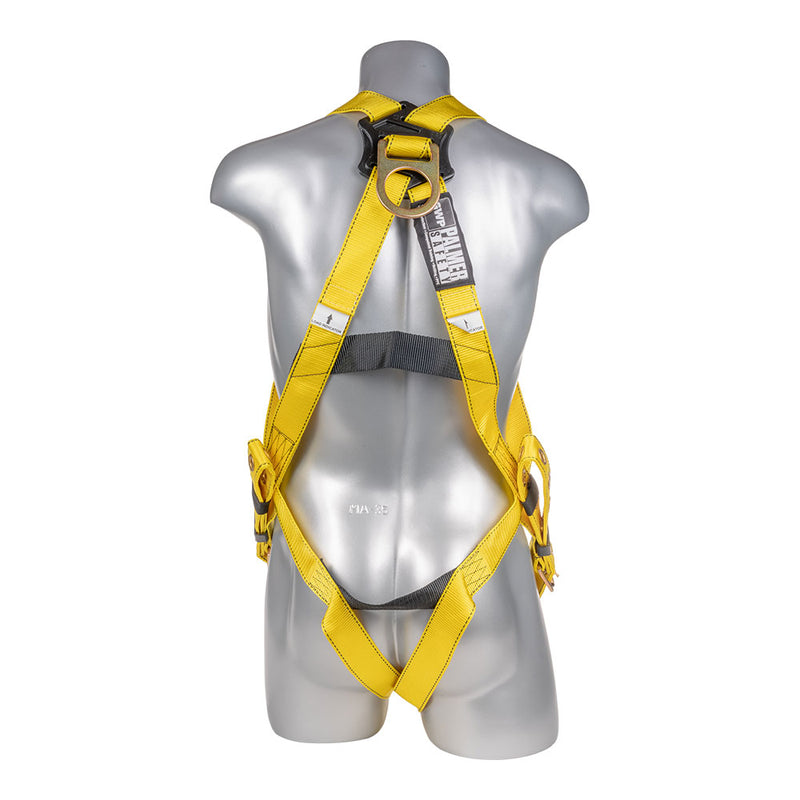 Yellow Full body harness with 3 point adjustment, dorsal D-ring, hip D-rings. SKU H11110105