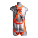 Orange Full body harness with 3 point adjustment, loop dorsal D-ring, mating buckle chest and leg straps. SKU H134200021