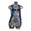 Blue top, black bottom. Full body harness with 5 point adjustment, dorsal D-ring, grommet leg strap. SKU H212100031