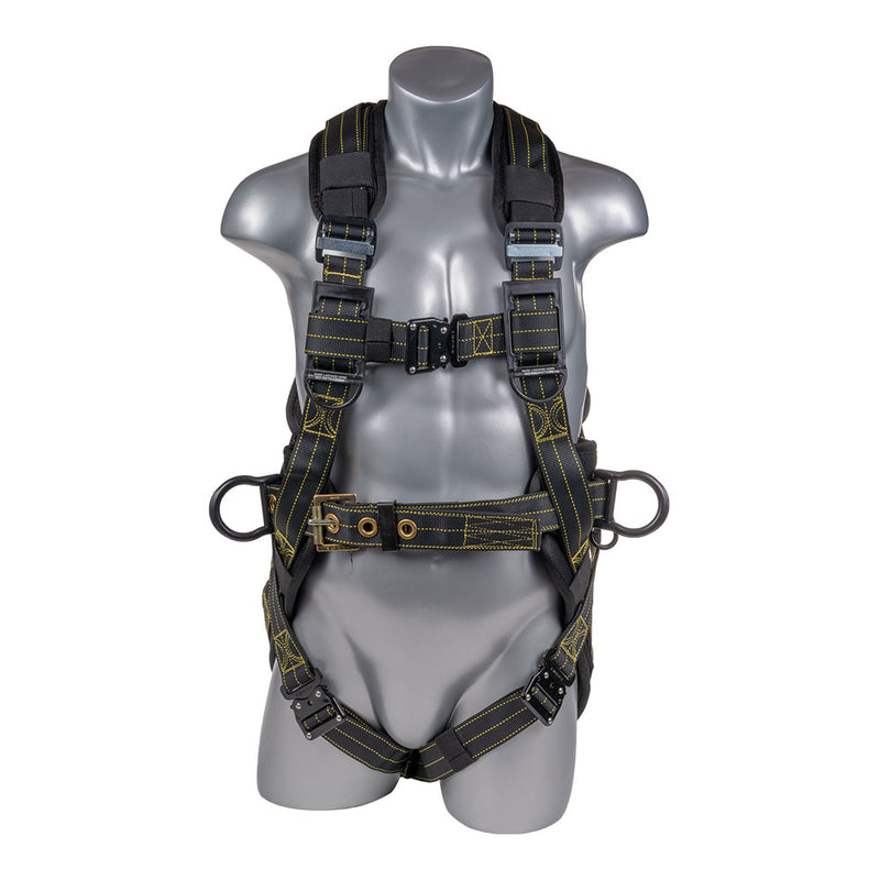 Black top , black padding , 5 point , QCB, padded back sewn in , grommet padded legs. Positioning belt black. 3 D-ring. D ring plate. SKU H212100574