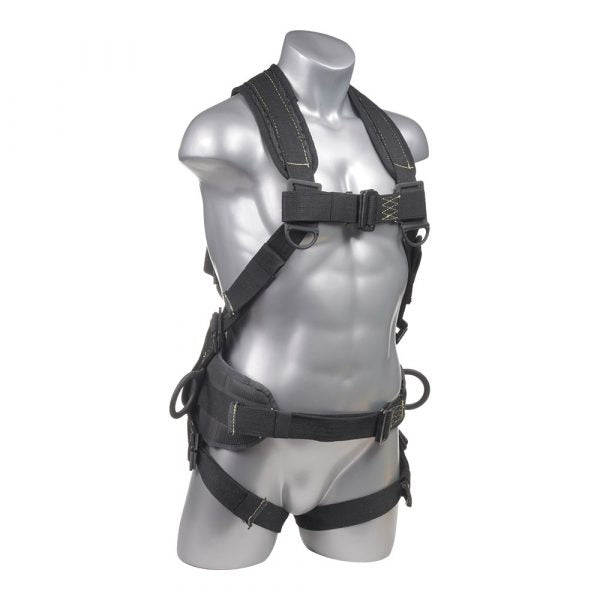 Harness Black top, black bottom. Full body harness with 5 point adjustment, dorsal D-ring, Side D-ring. SKU H234302122