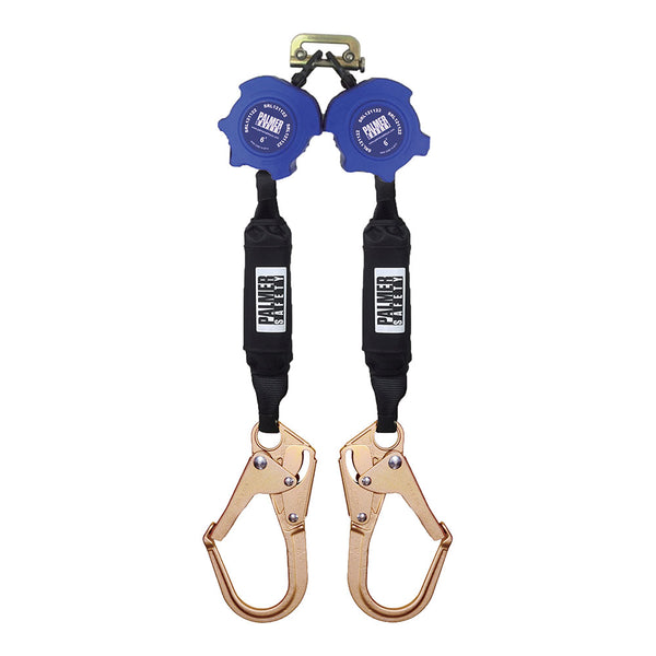 6ft. Twin Retractable web, light weight plastic housing, external shock-pack, 2¼" hook, ½" carabiner included. SKU SRL121122T