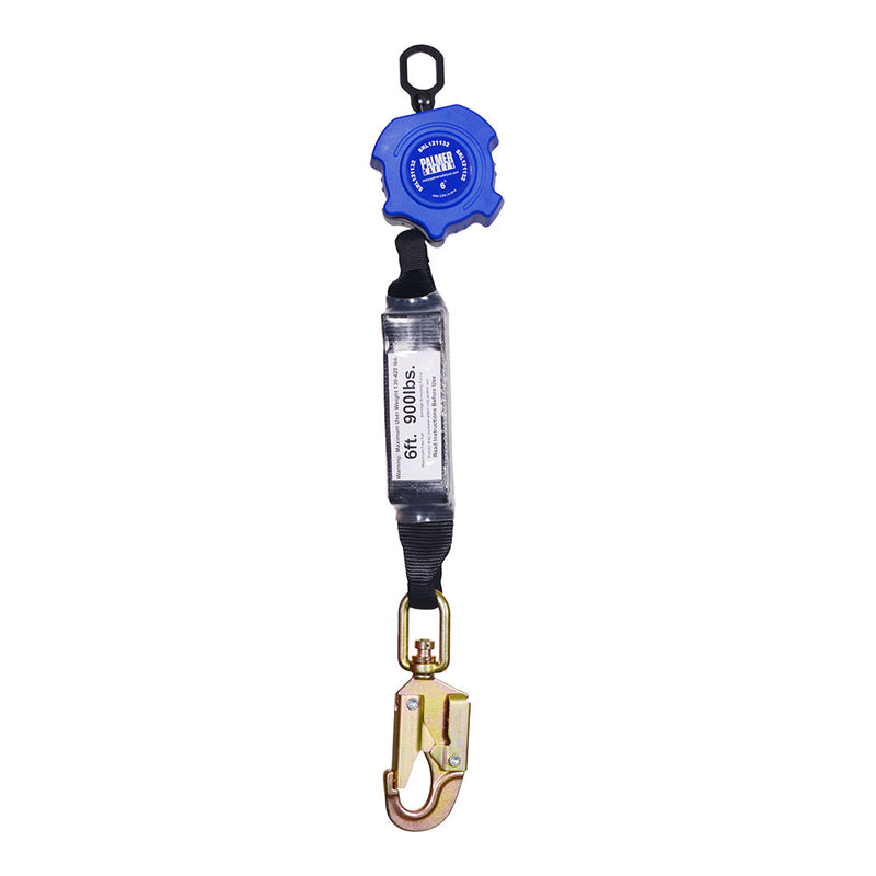 6ft. Retractable web, light weight plastic housing, external shock-pack, ¾" hook, ½" carabiner included