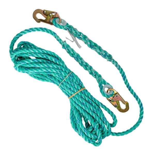 ⅝" Polyester Rope Lifeline double snap hook. SKU V253202